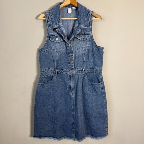 Joie Sleeveless Collared Button Up Denim Mini Dress Women's XL Blue Jean Country - Picture 4 of 11